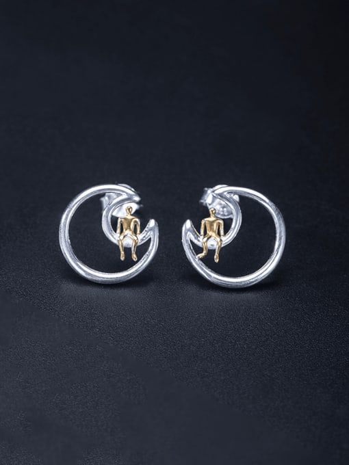 SILVER MI 925 Sterling Silver Moon Minimalist Stud Earring 0