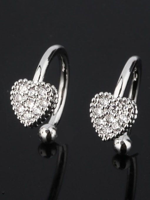 Platinum Copper Cubic Zirconia Heart Dainty Clip Earring