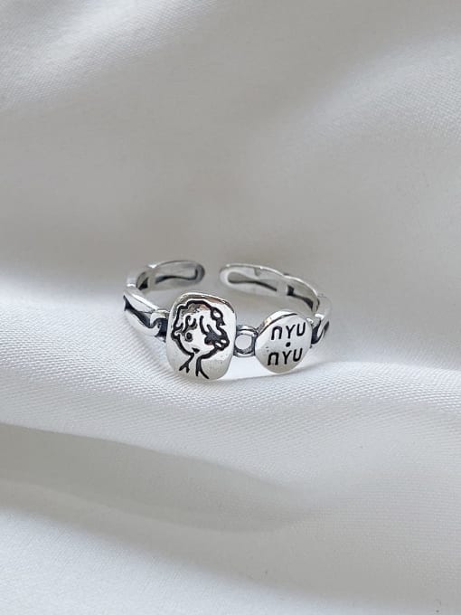 Boomer Cat 925 Sterling Silver Letter Geometric Vintage Band Ring 2