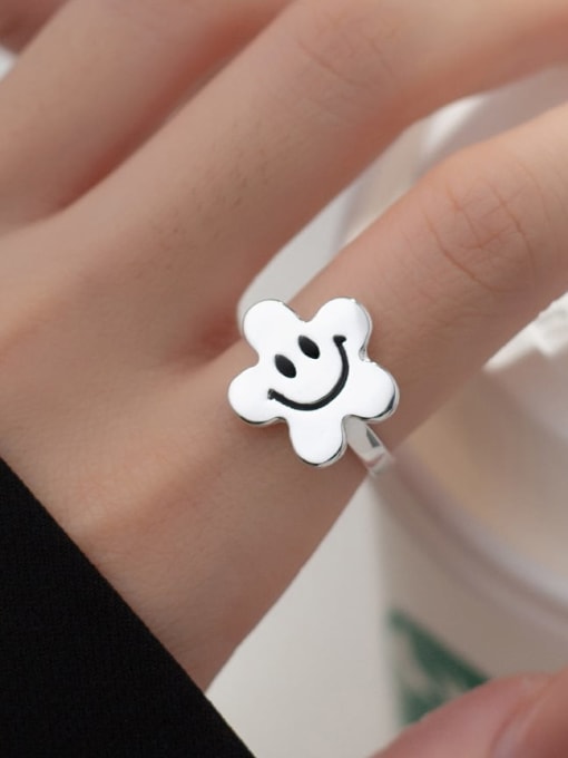 Rosh 925 Sterling Silver Smiley Flower Cute Band Ring 1