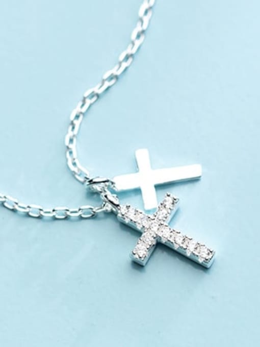 Rosh 925 Sterling Silver Rhinestone White Cross Minimalist Regligious Necklace 1
