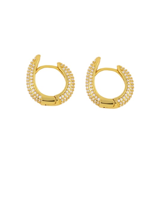 gold Brass Cubic Zirconia Round Vintage Huggie Earring
