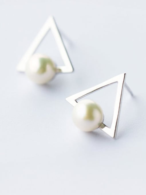 Rosh 925 Sterling Silver Imitation Pearl Triangle Minimalist Stud Earring 0