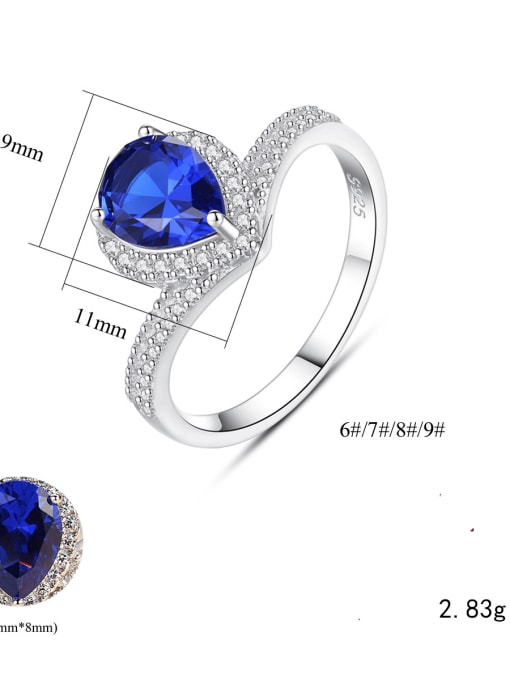 CCUI 925 Sterling Silver Cubic Zirconia Blue Heart Trend Band Ring 2