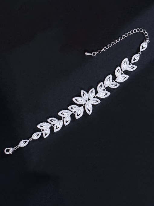 Platinum Brass Cubic Zirconia Leaf Luxury Bracelet