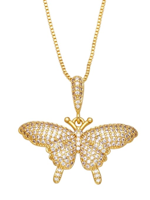 white Brass Cubic Zirconia  Vintage Butterfly Pendant Necklace