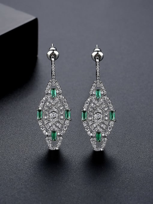 Green platinum Brass Cubic Zirconia Geometric Luxury Cluster Earring