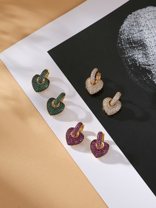 ROSS Brass Cubic Zirconia Heart Luxury Huggie Earring 1
