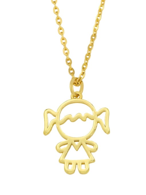 E Brass Cute Hollow  Angel Pendant Necklace