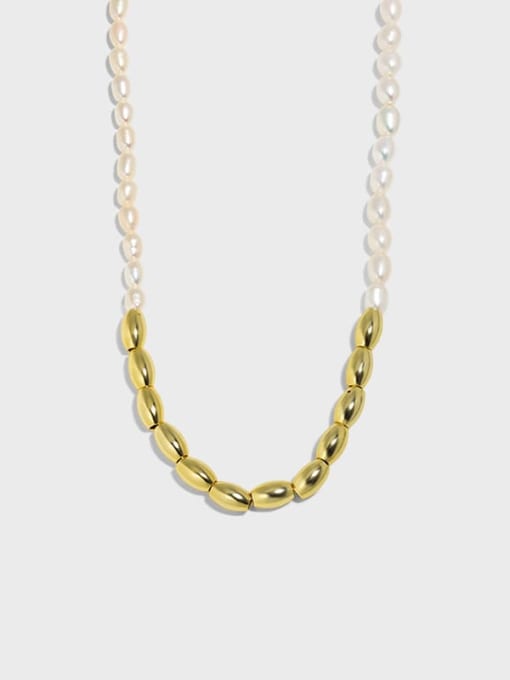 DAKA 925 Sterling Silver Freshwater Pearl Geometric Vintage Necklace