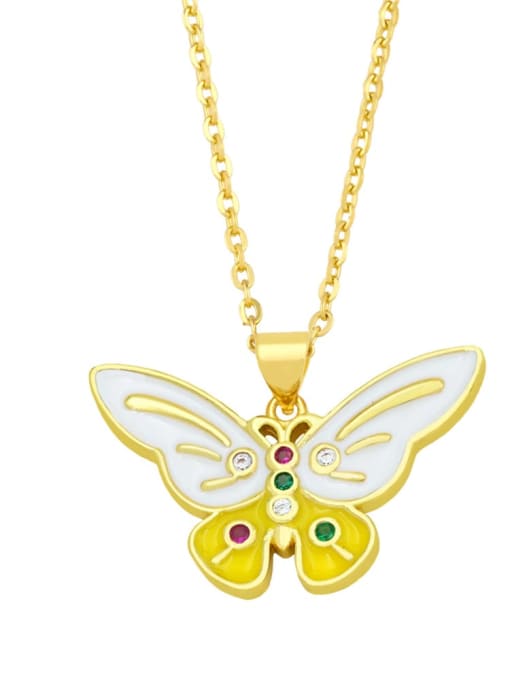 C (white yellow) Brass Rhinestone Enamel Butterfly Minimalist Necklace