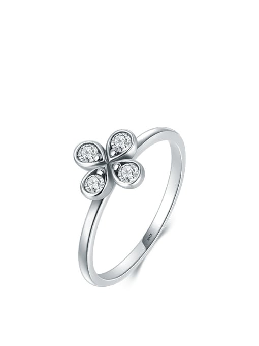 MODN 925 Sterling Silver Cubic Zirconia Flower Vintage Band Ring 0