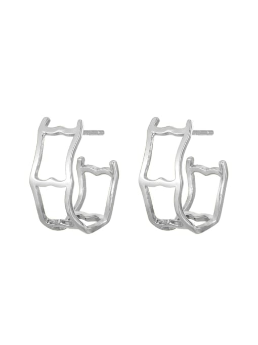 Platinum square silver ear nail 925 Sterling Silver Hollow Geometric Minimalist Stud Earring