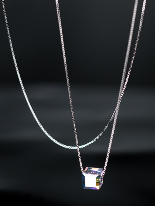 Rosh 925 Sterling Silver Synthetic Crystal Square Minimalist Necklace 2