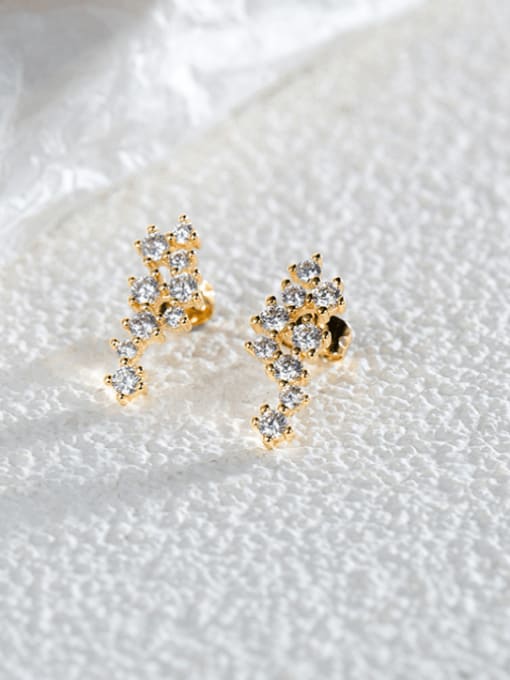 Gold Zircon Earrings Brass Cubic Zirconia Irregular Minimalist Stud Earring