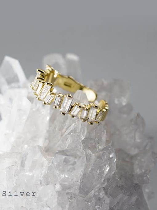 Gold 925 Sterling Silver Cubic Zirconia Irregular Minimalist Band Ring