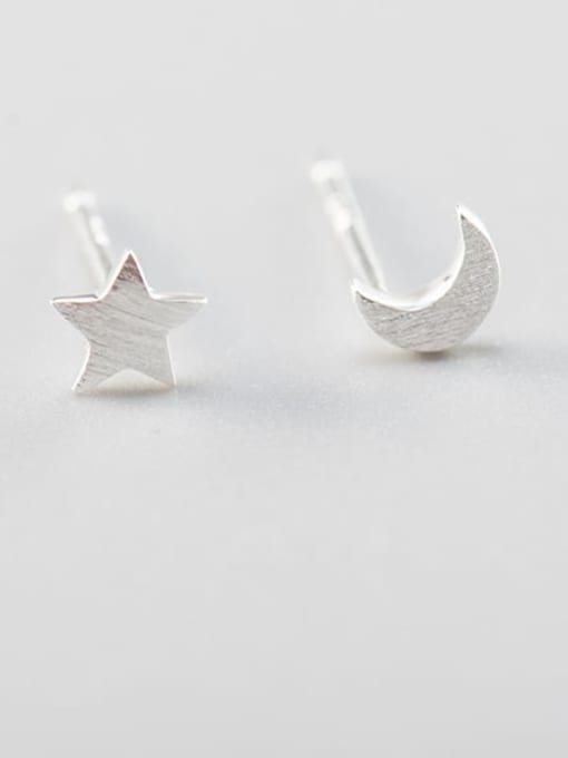 XBOX 925 Sterling Silver Simple asymmetry Star Moon Stud Earring 4