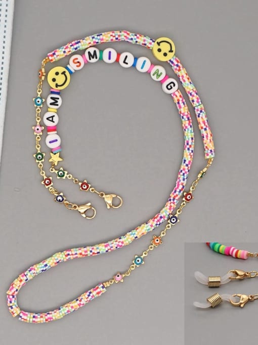 RT N200008B Stainless steel Multi Color Polymer Clay Smiley Bohemia Beaded  Hand-woven Necklace