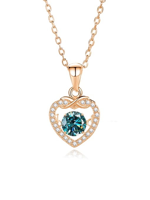 FDTD 021  Rose Gold+green Moissanite 925 Sterling Silver Moissanite Heart Dainty Necklace
