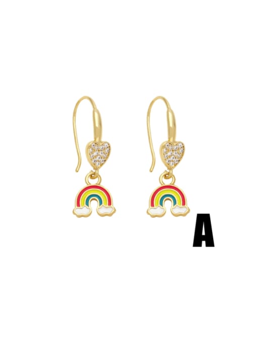 A Brass Cubic Zirconia Rainbow Minimalist Hook Earring