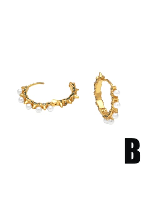 B Brass Imitation Pearl Geometric Vintage Hoop Earring