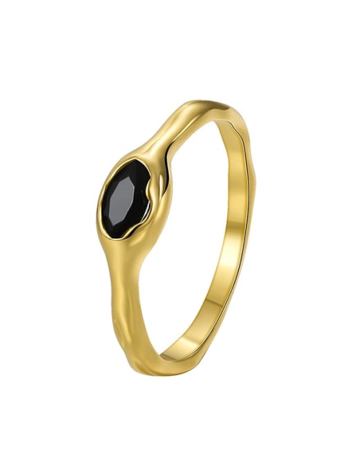Gold Black Zircon Ring Brass Enamel Geometric Minimalist Band Ring