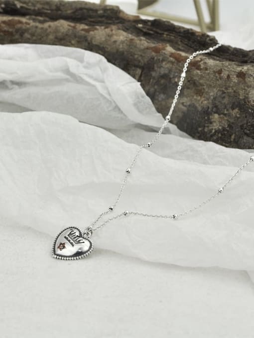 SHUI Vintage Sterling Silver With Antique Silver Plated Simplistic Heart Locket Necklace 3