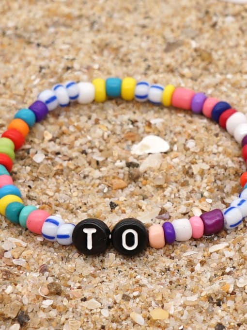 B B190074A Stainless steel MGB Bead Multi Color Letter Bohemia Stretch Bracelet