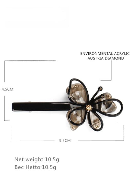 black Cellulose Acetate Minimalist Butterfly Zinc Alloy Spring clip Hair Barrette