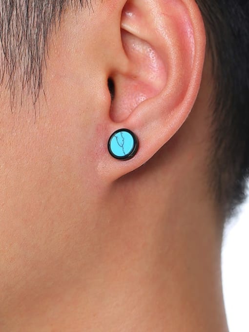 CONG Titanium Steel Turquoise Geometric Hip Hop Stud Earring 1