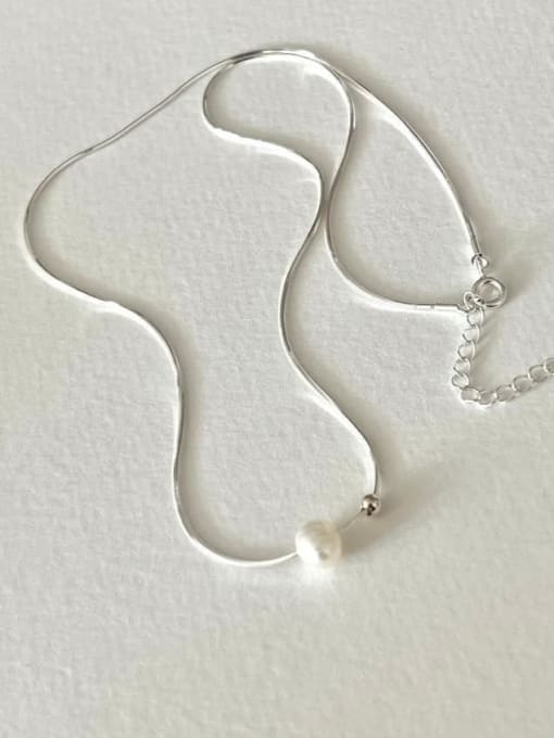Boomer Cat 925 Sterling Silver Imitation Pearl Ball Minimalist Necklace 0