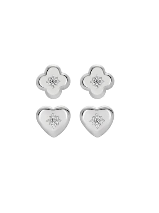 DAKA 925 Sterling Silver Cubic Zirconia Heart Vintage Stud Earring 0