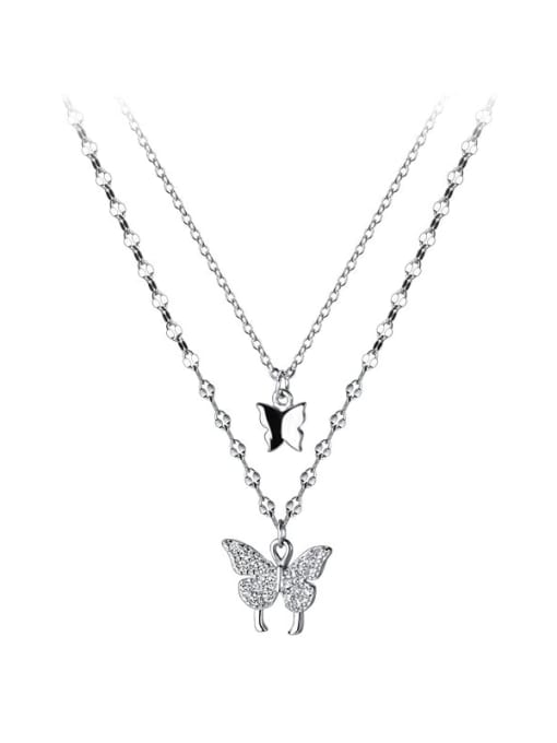 Rosh 925 Sterling Silver Cubic Zirconia Butterfly Minimalist Multi Strand Necklace 4