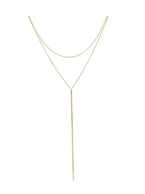 14K gold, weighing  5.92g 925 Sterling Silver Tassel Minimalist Double Layer Chain Lariat Necklace