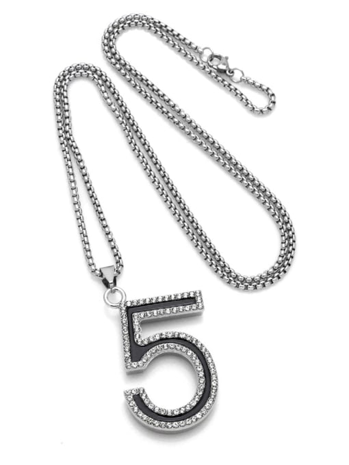 CC Stainless steel Chain Alloy Pendant  Cubic Zirconia Number Hip Hop Long Strand Necklace 0