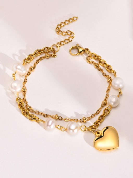 CONG Titanium Steel Imitation Pearl Heart Vintage Strand Bracelet 4