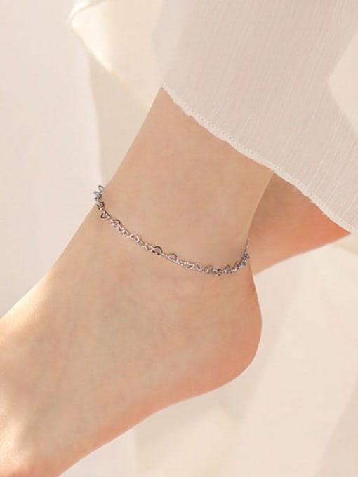 RINNTIN 925 Sterling Silver Minimalist  Hollow Heart Chain Anklet 1