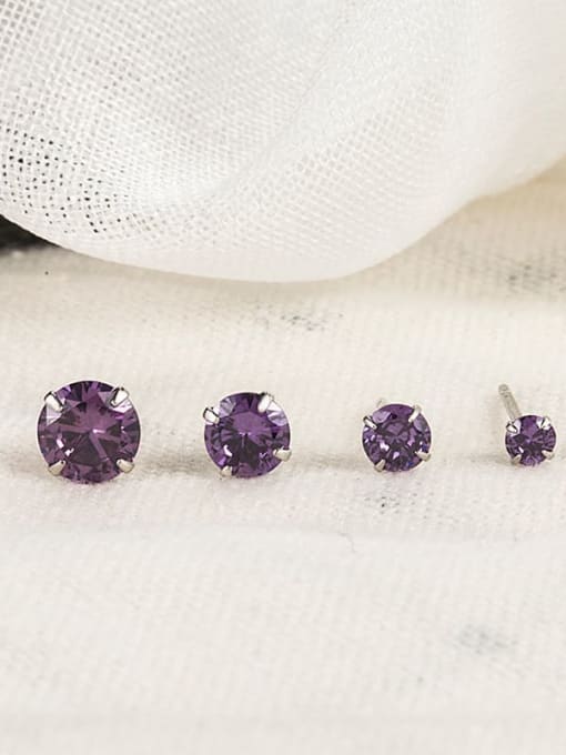 Purple 925 Sterling Silver Cubic Zirconia Round Minimalist Stud Earring