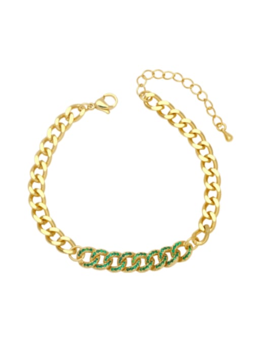 green Brass Rhinestone Geometric Vintage Bracelet