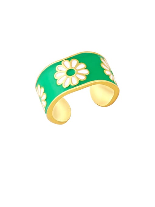 green Brass Enamel Flower Hip Hop Band Ring
