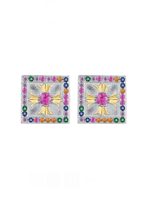 KDP1791 925 Sterling Silver Cubic Zirconia Square Vintage Stud Earring
