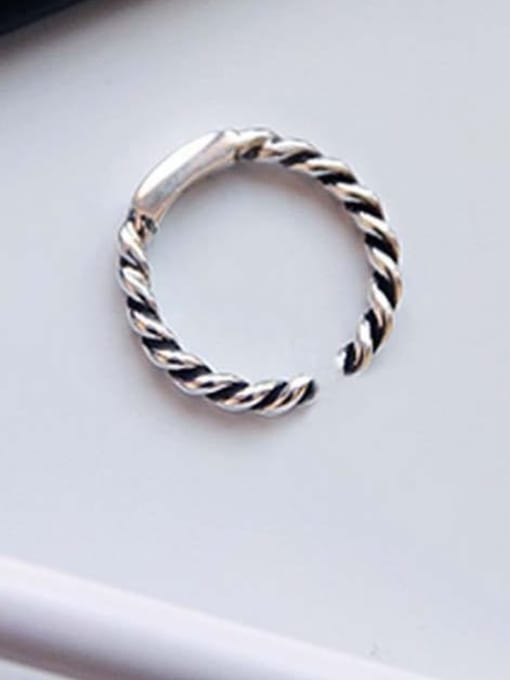 Boomer Cat 925 Sterling Silver  Vintage Twist Square Bar Free Size Midi Ring