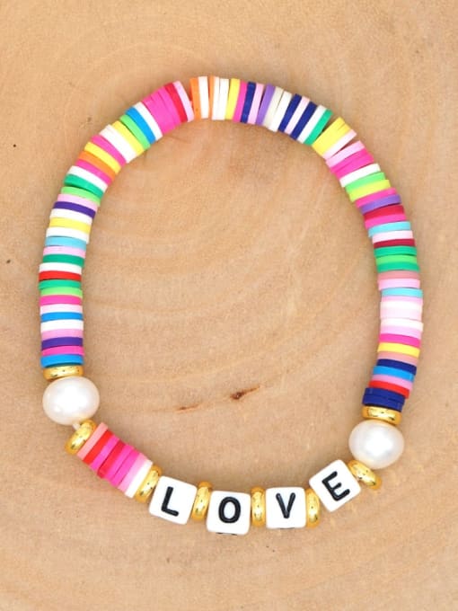 Roxi Stainless steel Multi Color Polymer Clay Letter Bohemia Stretch Bracelet 2