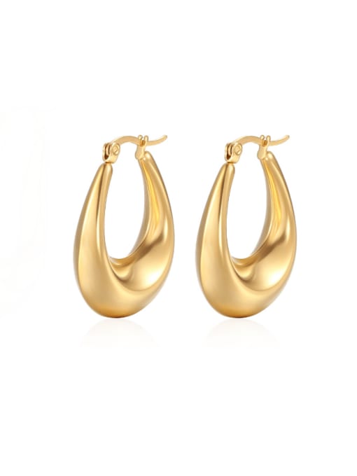 E97 oval hollow gold Titanium Steel Heart Minimalist Huggie Earring
