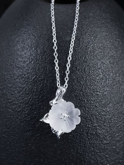 SILVER MI 925 Sterling Silver Crystal Flower Minimalist Necklace 1