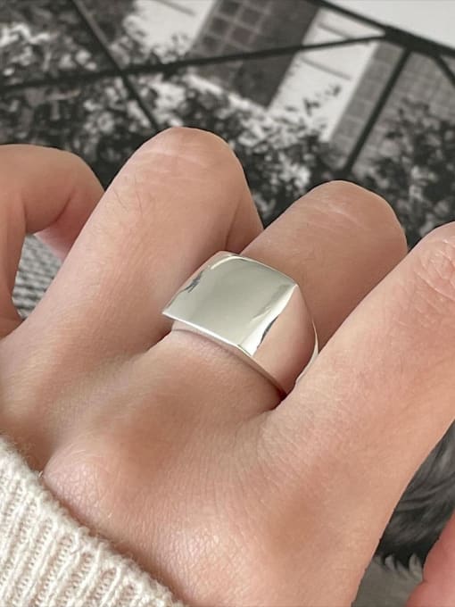 Boomer Cat 925 Sterling Silver Square Minimalist Band Ring 1