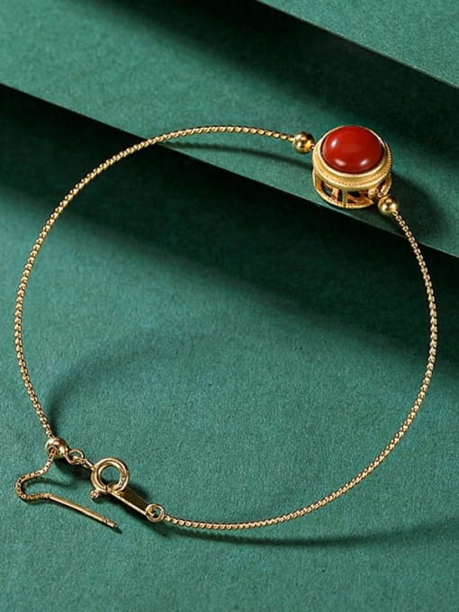Bracelet (including pendant) 925 Sterling Silver Carnelian Round Minimalist Bracelet