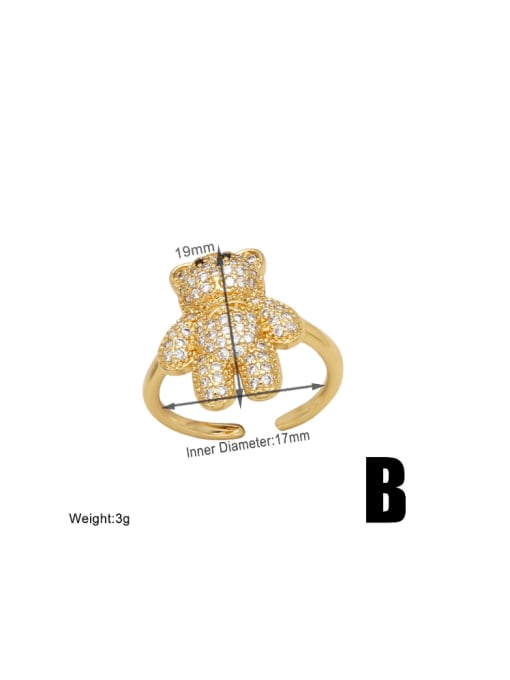 B Brass Cubic Zirconia Cross Bear Hip Hop Band Ring