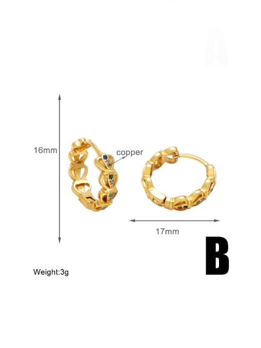 B Brass Cubic Zirconia Heart Hip Hop Huggie Earring
