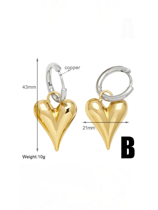 CC Brass Heart Hip Hop Huggie Earring 2